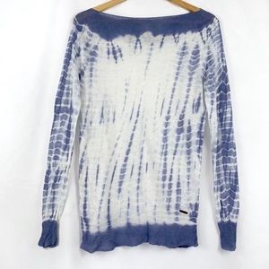 Uniq 100% Linen Slouchy Knit Tunic Top Blue Tie Dye